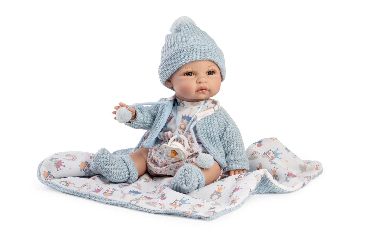 Baby Coral 34 cm chaqueta azul mantita, bolsa