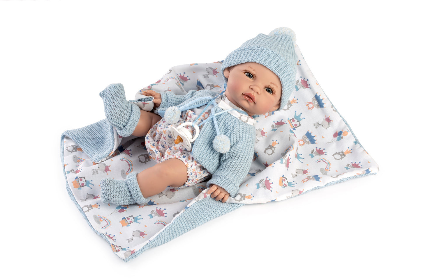 Baby Coral 34 cm chaqueta azul mantita, bolsa