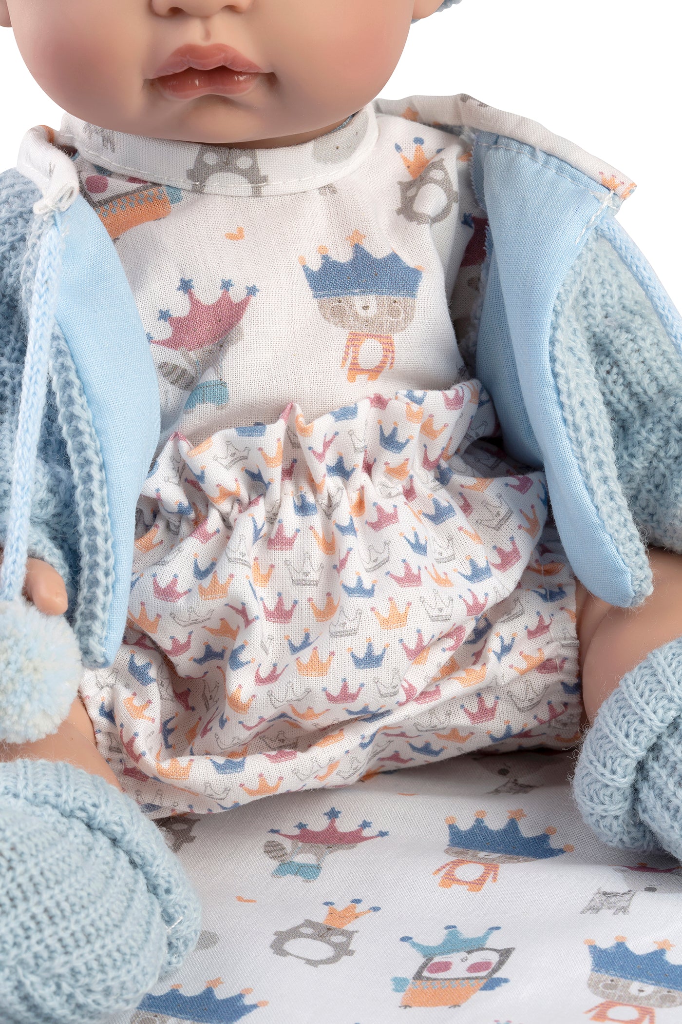 Baby Coral 34 cm chaqueta azul mantita, bolsa