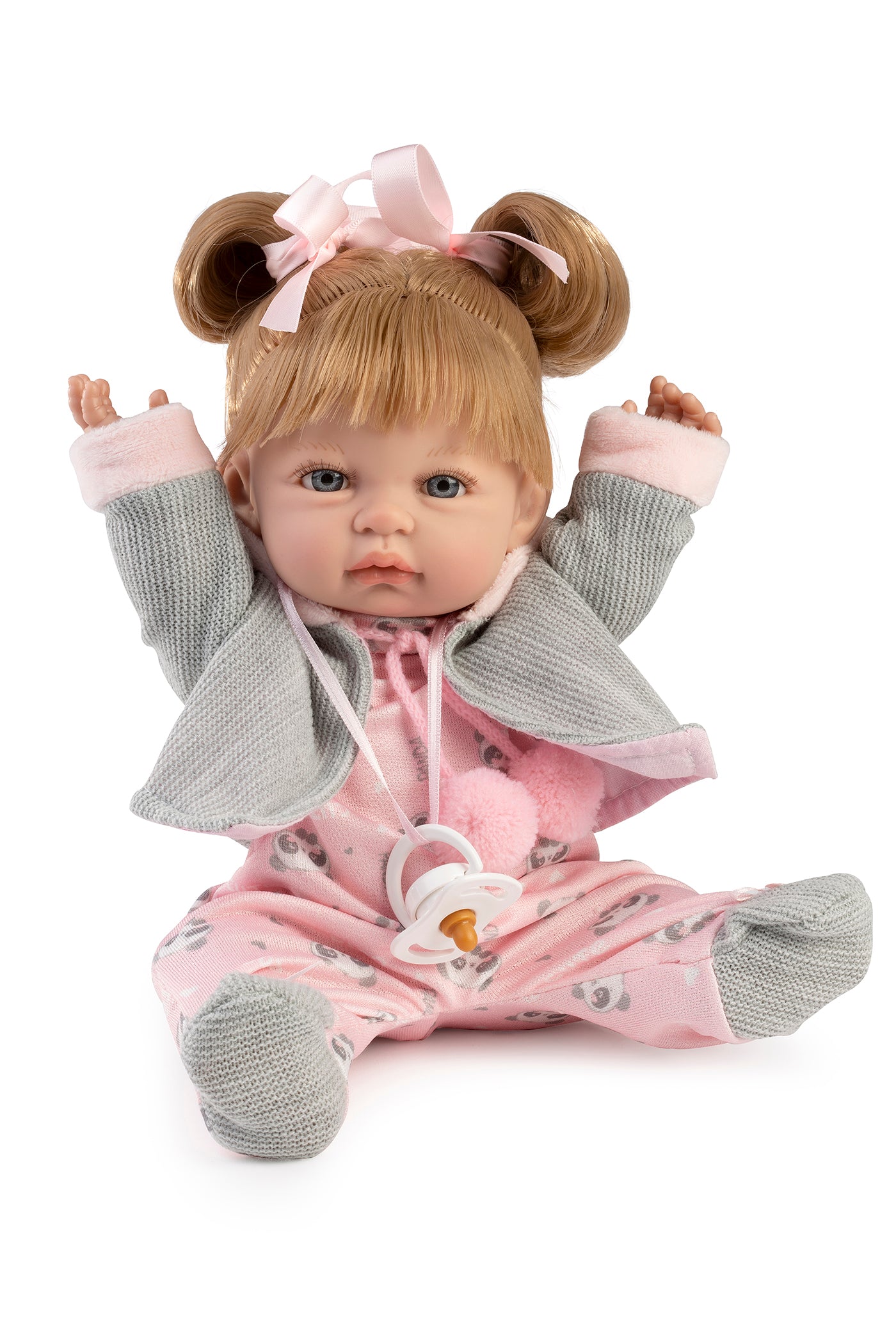 Baby Coral 34 cm chaqueta gris coletas, bolsa