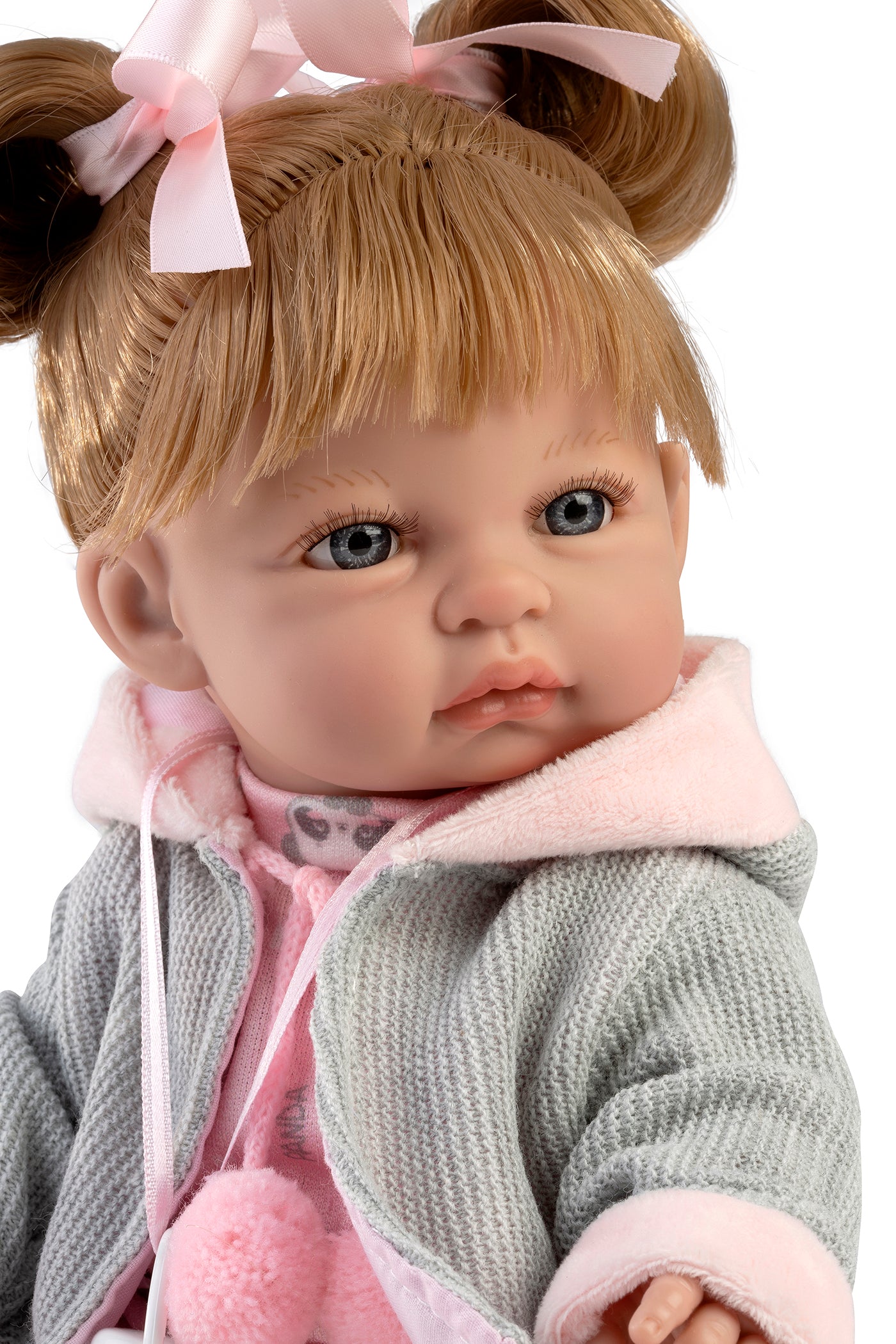 Baby Coral 34 cm chaqueta gris coletas, bolsa