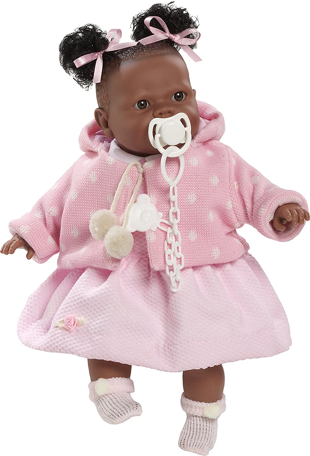 Muñeca Alicia vestido y chaqueta punto rosa. 40 cm