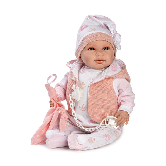 Muñeca Daniela chaleco gorro, 45 cm, bolsa