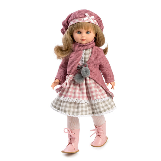 Muñeca Fany vestido y chaqueta punto rosa. 40 cm