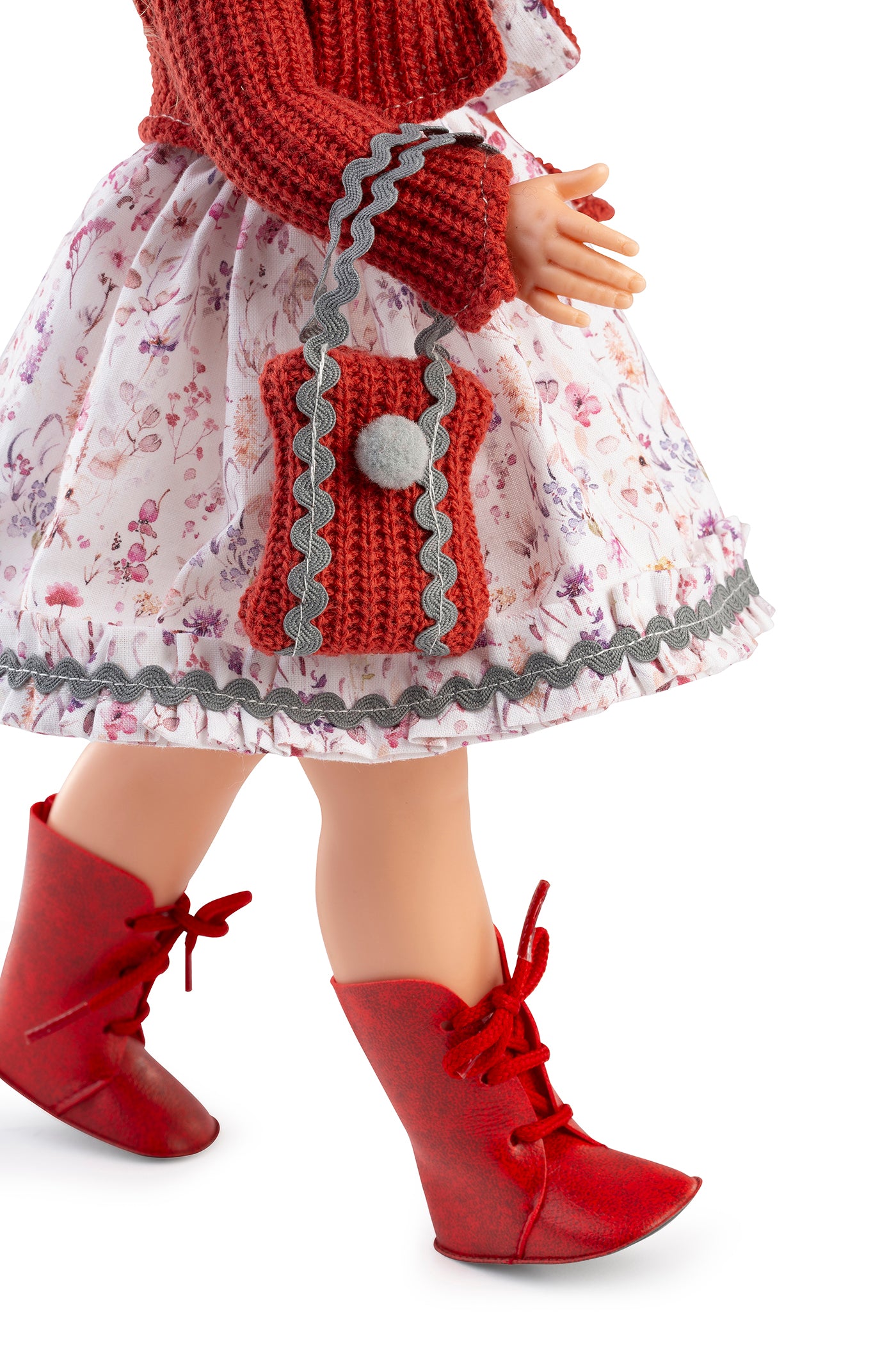 Muñeca Fany vestido y chaqueta punto roja. 40 cm