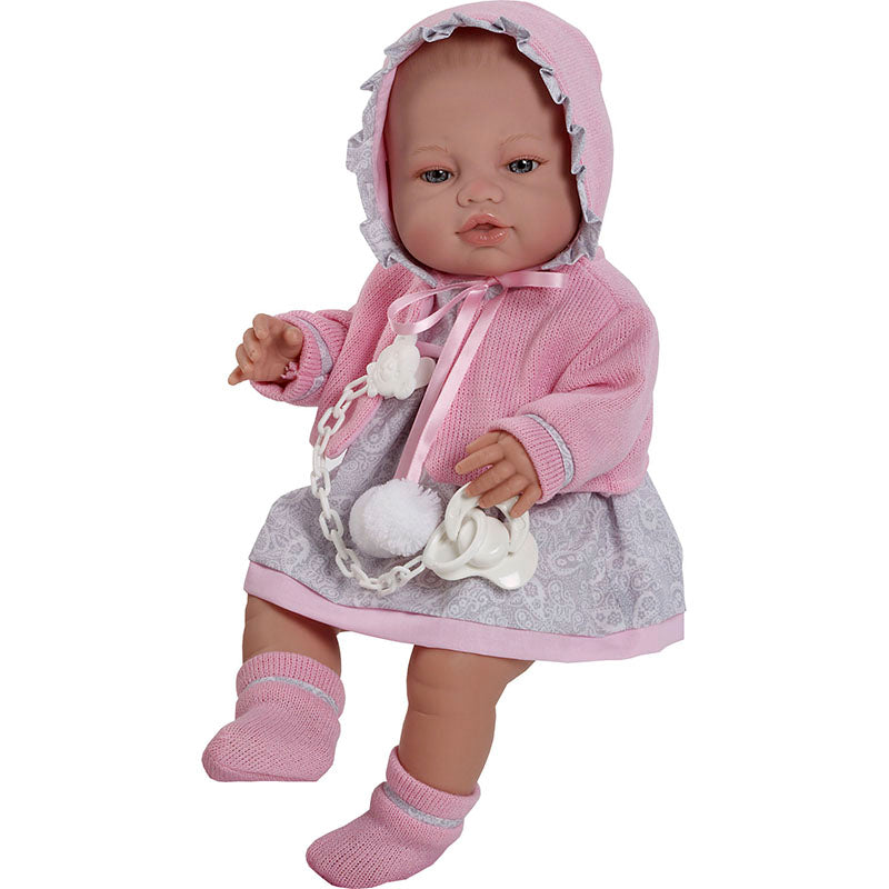 Muñeco recién nacido chaqueta rosa 42 cm, bolsa