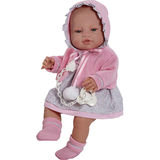 Muñeco recién nacido chaqueta rosa 42 cm, bolsa