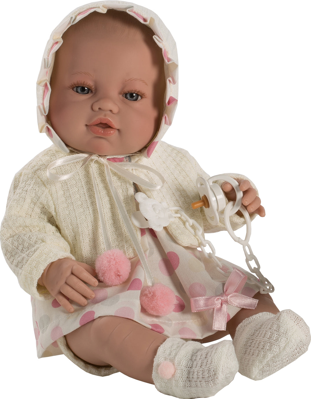Muñeco recién nacido vestido lunares 42 cm, bolsa
