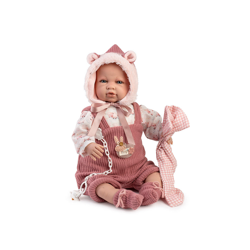 Muñeca Sara con peto rosa y gasita – 50 cm