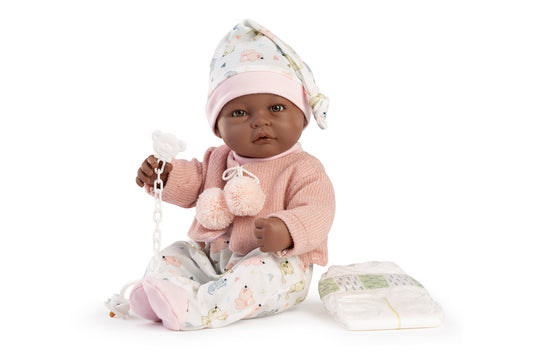 Muñeca Recién Nacida Martina mulata 42 cm con pañal bolsa