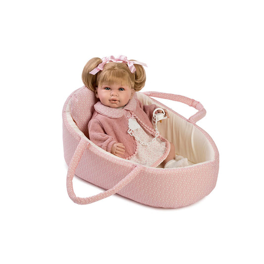 Muñeca Llorona Daniela, 45 cm con capazo